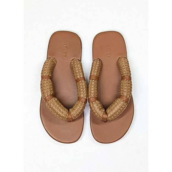 STAUD Women's Raffia Sierra Thong Sandals in Tan Size 38 (MSRP $250) - Picture 9 of 10